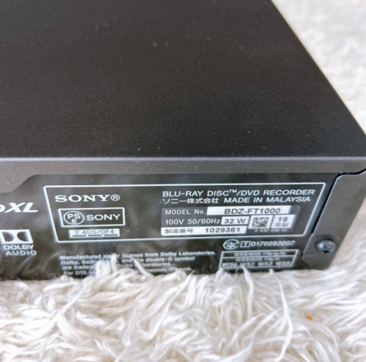 SONY ソニー BDZ-FT1000 ブルーレイディスクレコーダー 2019年製