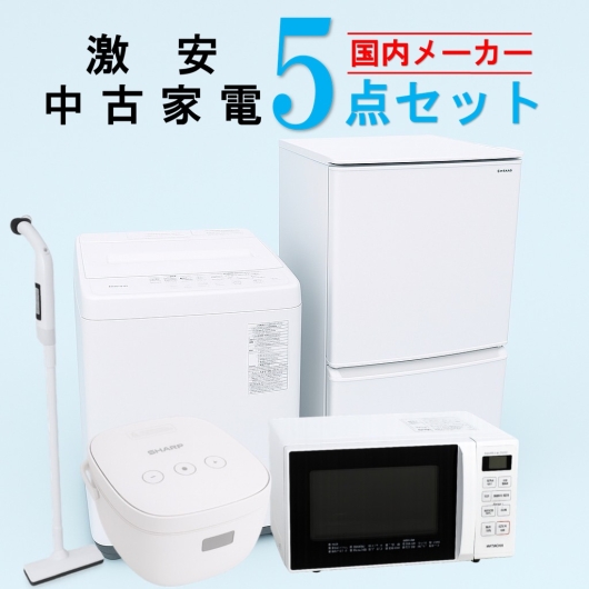 【全国発送対応】 国内有名メーカー 激安 2015～2019年式 中古家電おまかせ5点セット(冷蔵庫/洗濯機/電子レンジ/炊飯器/スティック掃除機)
