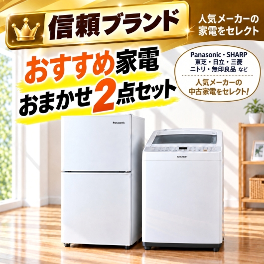 【全国発送対応】 信頼ブランド おすすめ 中古家電おまかせ2点セット(冷蔵庫/洗濯機)